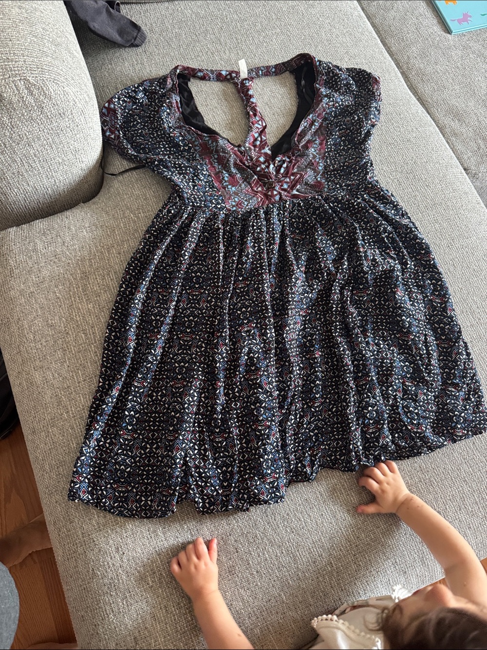 Free People Black and Burgundy Patterned Boho Dress